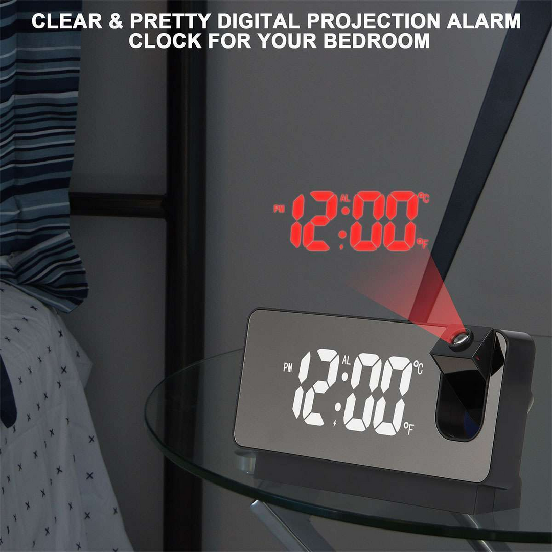 LED Digital Projector Projection Snooze Dual Alarm Clock Timer - White