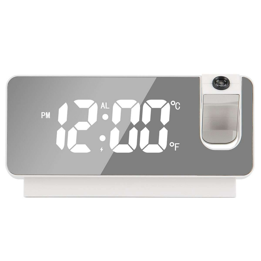 LED Digital Projector Projection Snooze Dual Alarm Clock Timer - White