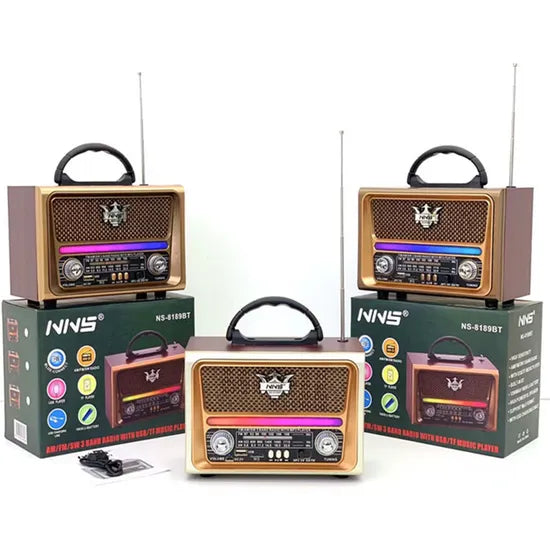 Eletree Ns-8189Bt Nns Customized Portable Vintage Reloj Retro Wooden Extra Antenna Led Am Fm Radio