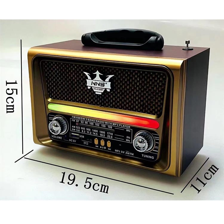 Eletree Ns-8189Bt Nns Customized Portable Vintage Reloj Retro Wooden Extra Antenna Led Am Fm Radio