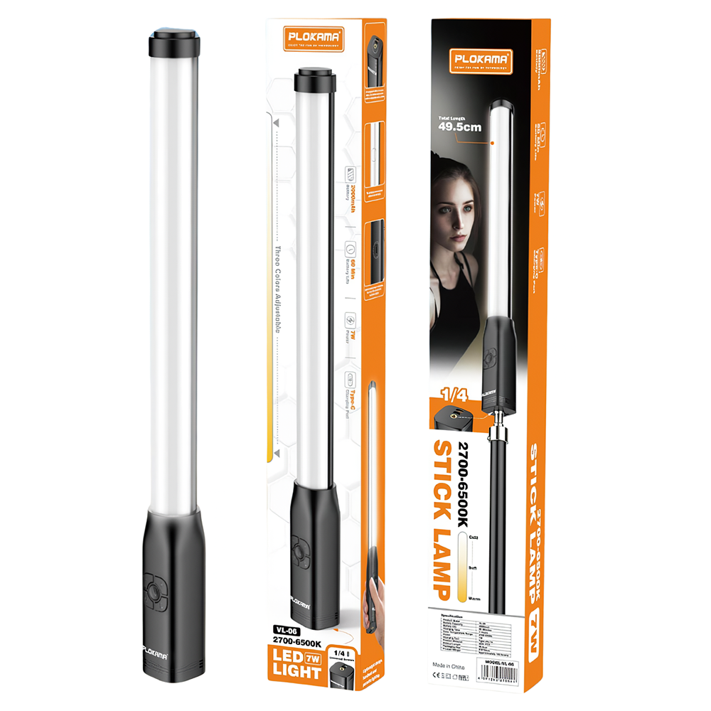 Plokama VL‑06 Pro, Lampe Stick LED RVB portable 7 W 2700‑6500 K • 2000 mAh