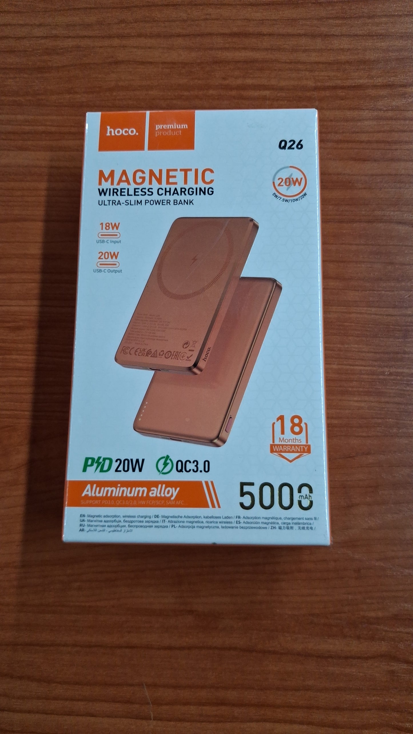 Hoco Q26 Joy PD20W magnetic fast charging power bank(5000mAh) orange