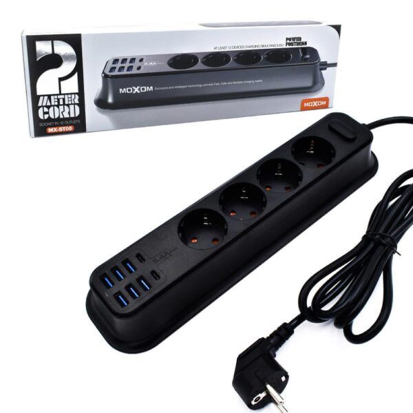 Moxom MX-ST05 power strip with 4 sockets & 8 USB ports(6x USB, 2x USB Type C)