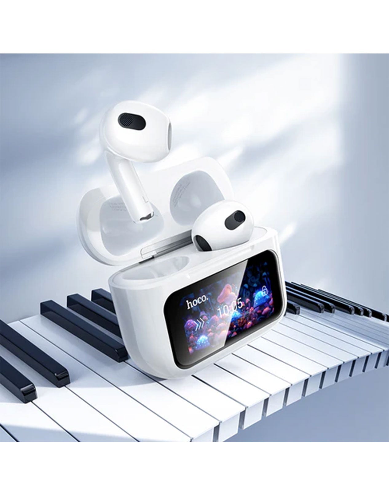 Hoco TWS Bluetooth Earbuds LCD Touch Screen (EW81) - White