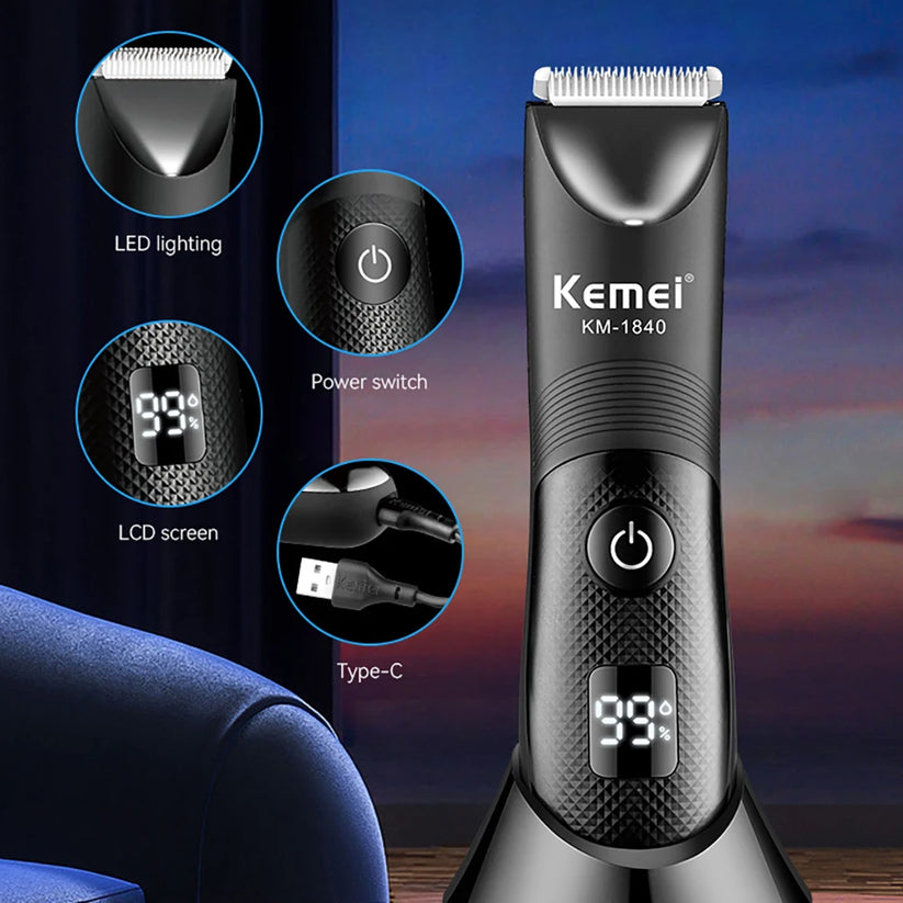 Waterproof Body Groomer With Skin Friendly Blades Kemei Hair Trimmer KM-184