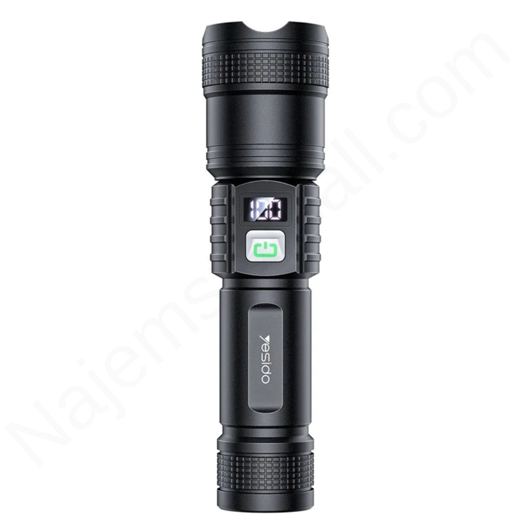 YESIDO TC11 Telescopic Zoomable Flashlight LED White Laser 3 Modes Rechargeable Torch with Digital Display