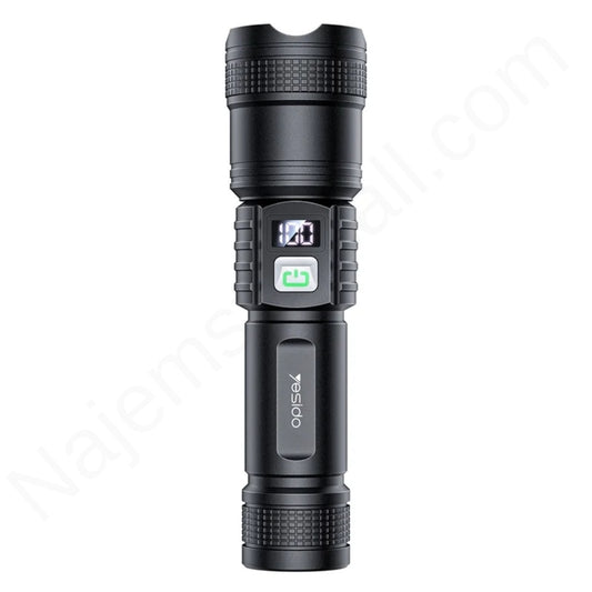 YESIDO TC11 Telescopic Zoomable Flashlight LED White Laser 3 Modes Rechargeable Torch with Digital Display
