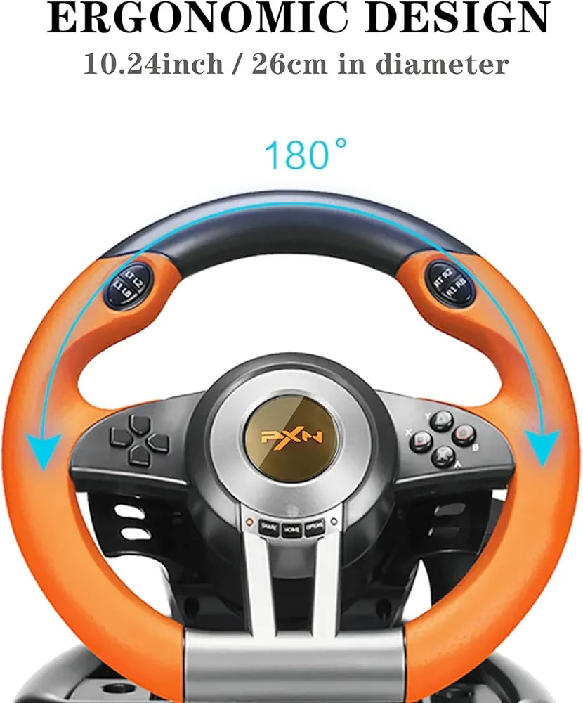 PXN V3II Gaming Steering Wheel with Pedal PC Steering Wheel 180 Degree racing Wheel for PC, PS3, PS4,N-Switch