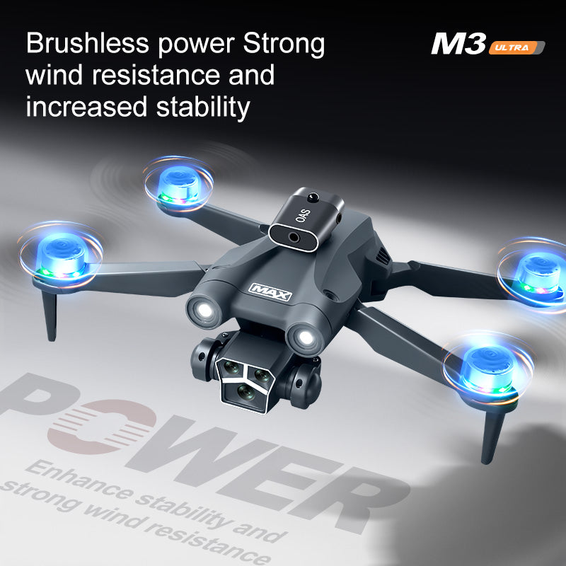New M3 Ultra Mini Toy Drone Brushless Obstacle Avoidance Screen Remote Portable RC Drones Plane with Camera and Battery for Kids