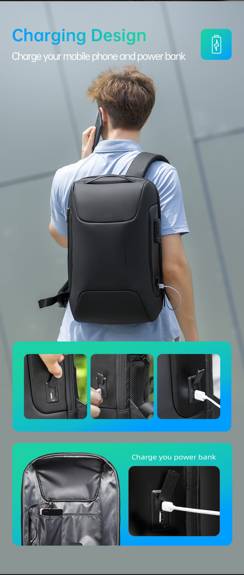 Anti Theft Laptop Backpack Waterproof Computer Rucksack