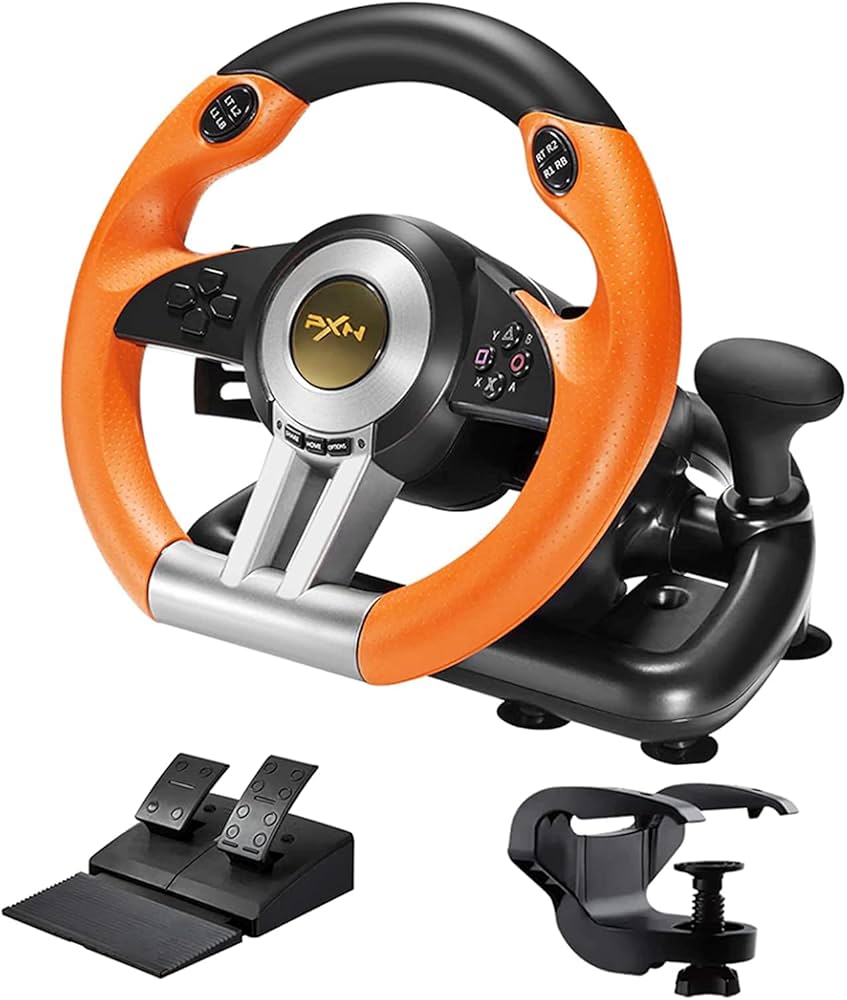 PXN V3II Gaming Steering Wheel with Pedal PC Steering Wheel 180 Degree racing Wheel for PC, PS3, PS4,N-Switch