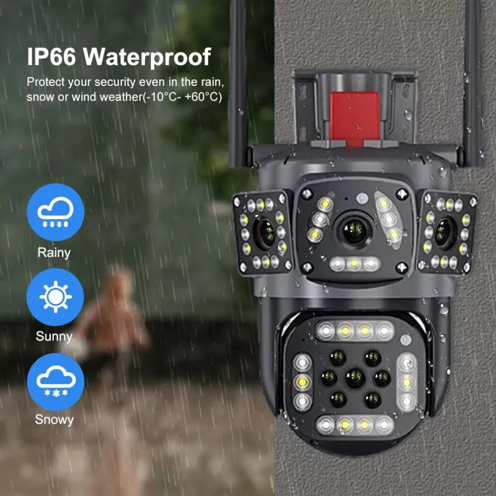 12MP 6K WIFI IP Outdoor Cameras 3-Lens Three Screen Camera PTZ CCTV 8X Zoom