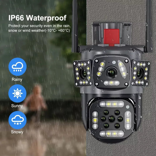 12MP 6K WIFI IP Outdoor Cameras 3-Lens Three Screen Camera PTZ CCTV 8X Zoom