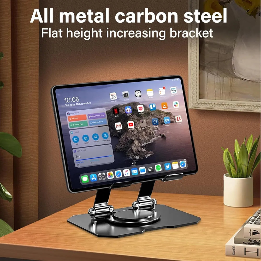 Auslese Premium 360° Rotating iPad Tablet Stand Adjustable Heavy Duty Metal Base Foldable & Portable Desk Mount Holder Compatible with All Tablets