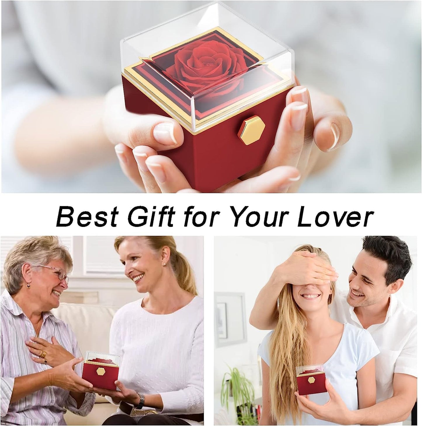 Luxurious Jewelry Box With Eternal Flower Rose + Magnetic Four Heart Necklace