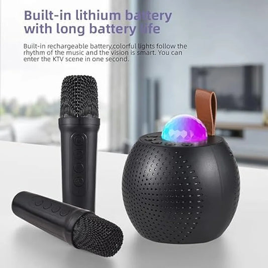 Mini Karaoke Machine for Kids Adults, Bluetooth Speaker with 2 Wireless Microphones, Portable Microphone Speaker with Colorful LED Disco Lights for Home Party, Birthday Gifts for Kids (Black)