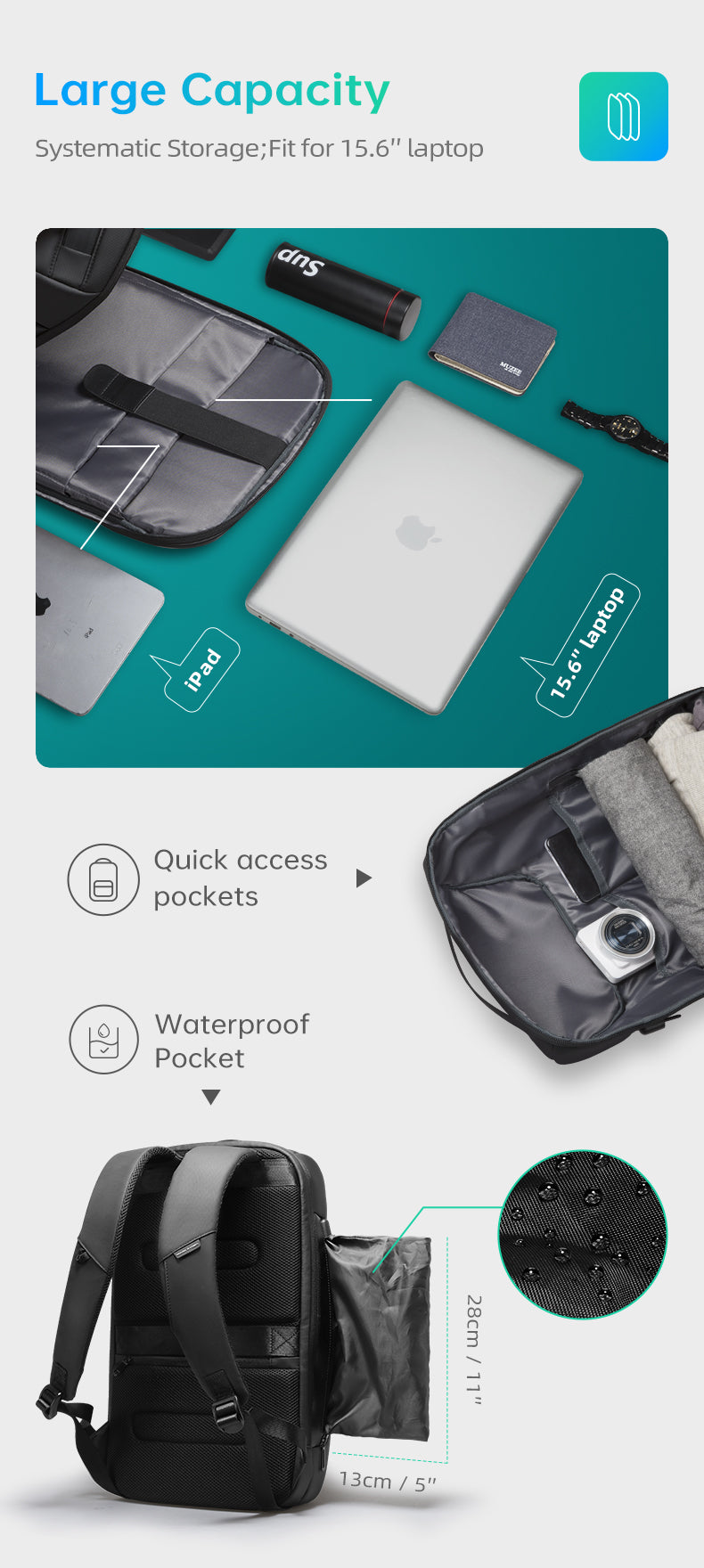 Anti Theft Laptop Backpack Waterproof Computer Rucksack
