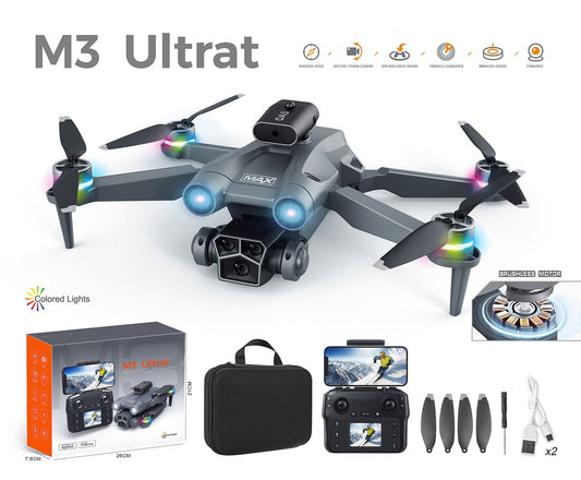 New M3 Ultra Mini Toy Drone Brushless Obstacle Avoidance Screen Remote Portable RC Drones Plane with Camera and Battery for Kids