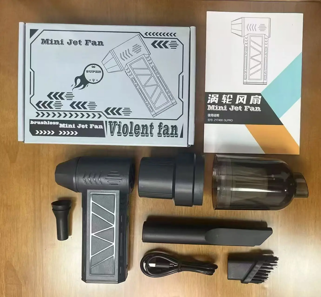 130,000 RPM Turbo Jet Fan – Handheld Air Blower & Vacuum ⚡🔋with LED Power Display