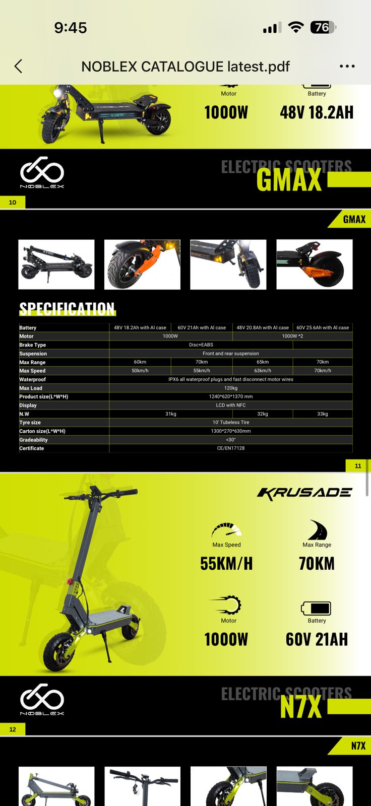 GMax Electric Scooter 48V 1000Watt