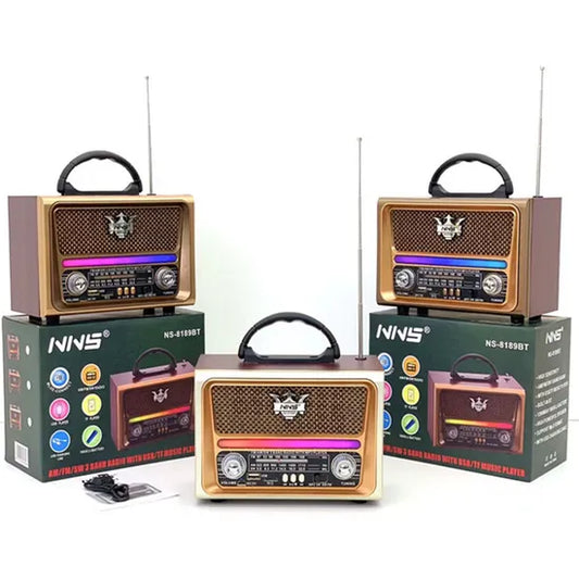 Eletree Ns-8189Bt Nns Customized Portable Vintage Reloj Retro Wooden Extra Antenna Led Am Fm Radio