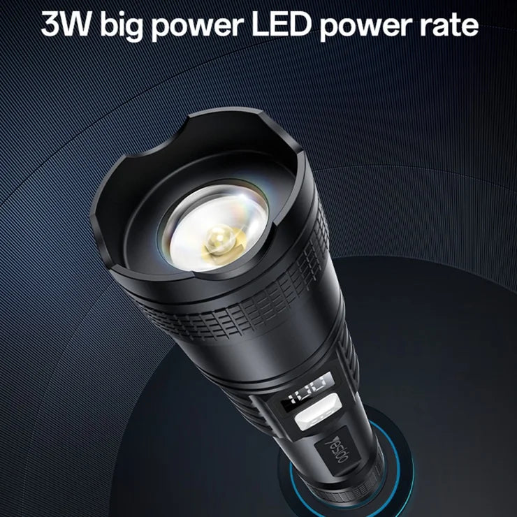 YESIDO TC11 Telescopic Zoomable Flashlight LED White Laser 3 Modes Rechargeable Torch with Digital Display