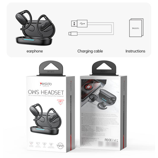 YSP25 BT5.3 Waterproof Open-end On-ear Headphones Large Battery Wireless Earphone OWS BT Headset