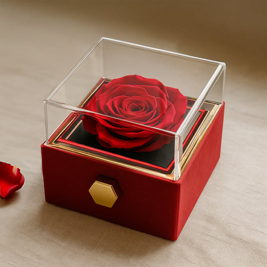 Luxurious Jewelry Box With Eternal Flower Rose + Magnetic Four Heart Necklace