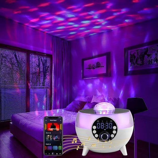 4-in-1 Multi-Function Night Light with Bluetooth Speaker, 15W Wireless Charging, RGB Ceiling Projector, Digital Clock Display