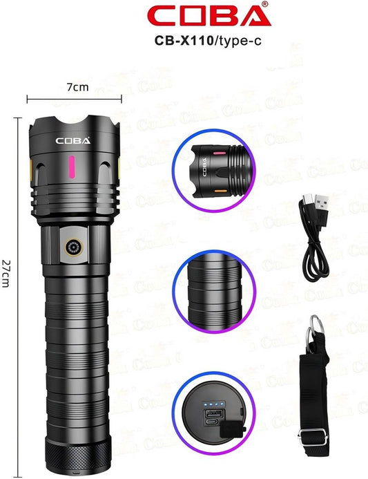 COBA CB-X110 Torch (Black, 12 cm, Rechargeable)