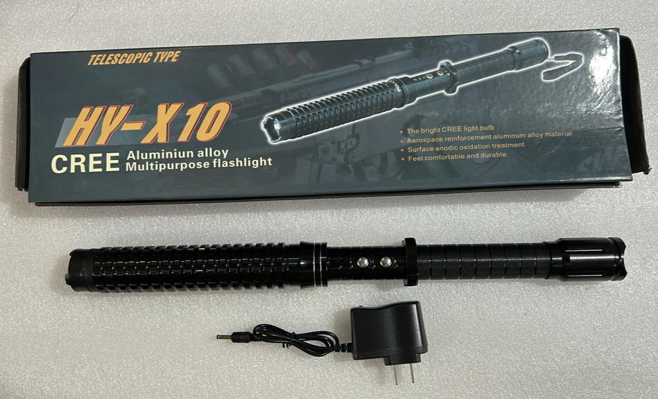 Stun Gun Telescopic Baton HY-X10 + LED Flashlight Cree 4 in 1 - 49 cm