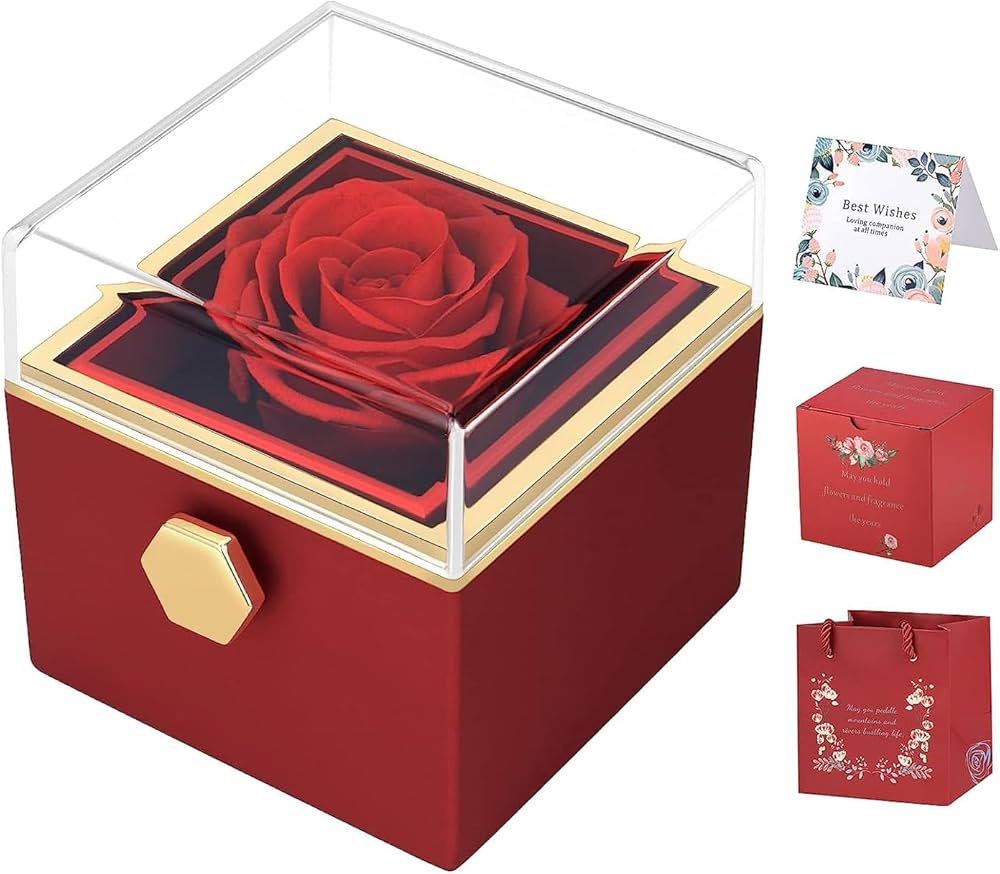 Luxurious Jewelry Box With Eternal Flower Rose + Magnetic Four Heart Necklace