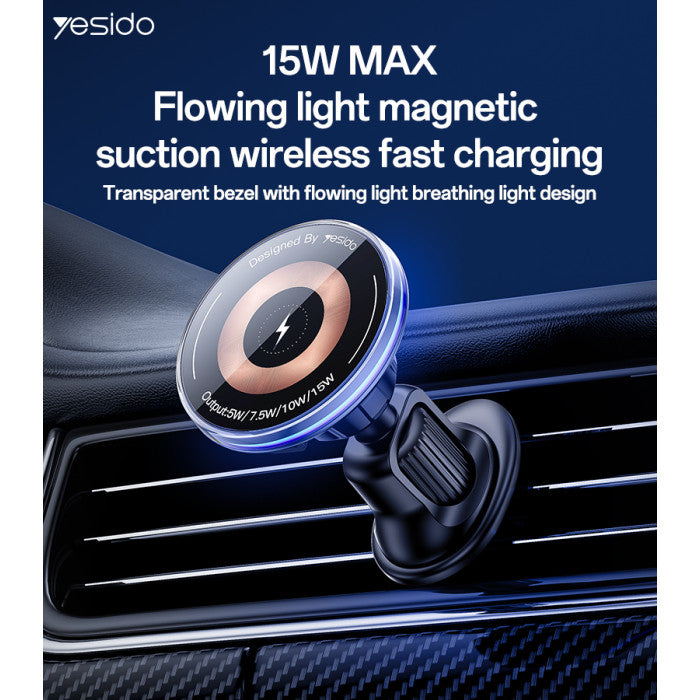 Yesido C308 Low Temperature 15W MAX Flowing Light Magnetic Suction Wireless Fast Charging Phone Holder