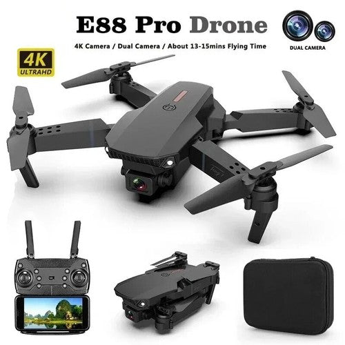 E88 Drone with Camera 4k HD wide angle drone real time transmission beginner drones, 360° Flip Headless Mode Remote Control Toy Drone