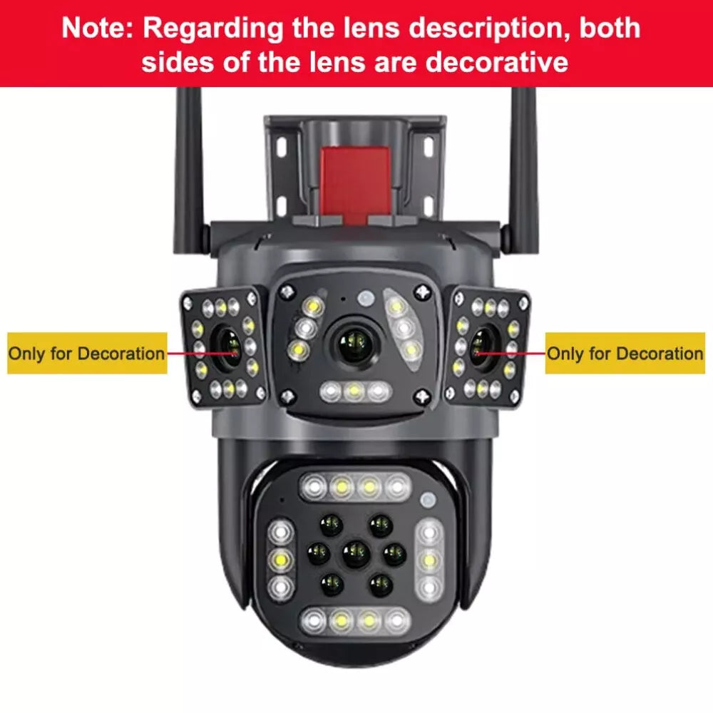 12MP 6K WIFI IP Outdoor Cameras 3-Lens Three Screen Camera PTZ CCTV 8X Zoom