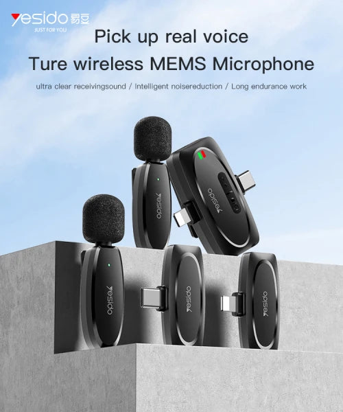 KR15 Portable 360 Pickup Voice IP & Type-c 2 in 1 Transmit Port 2 Wireless MEMS Microphone