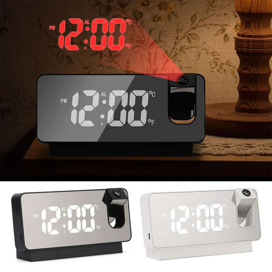 LED Digital Projector Projection Snooze Dual Alarm Clock Timer - White
